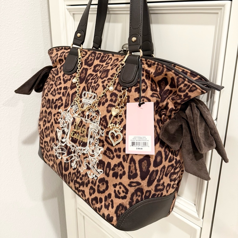 👑🤎 Juicy Couture Juicy for All Velour Leopard Print Tote Bag & Wristlet Set - Picture 6 of 17